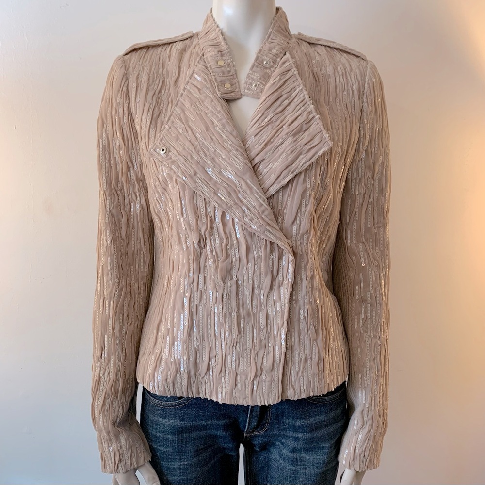 Beige Sequin Textured Women's Jacket